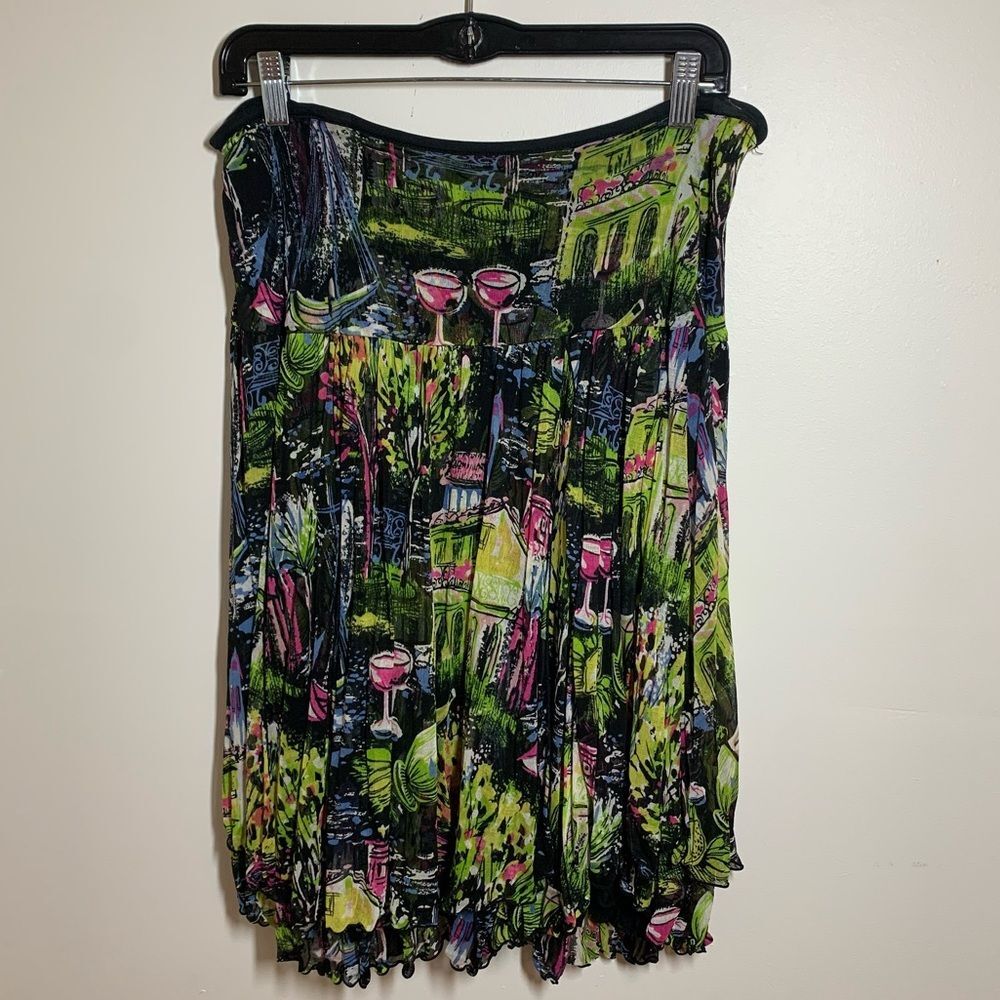 VTG Lynn Ritchie 100% silk Paris print skirt small y2k artsy novelty travel